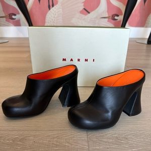Marni Black Leather Block Heel Mules